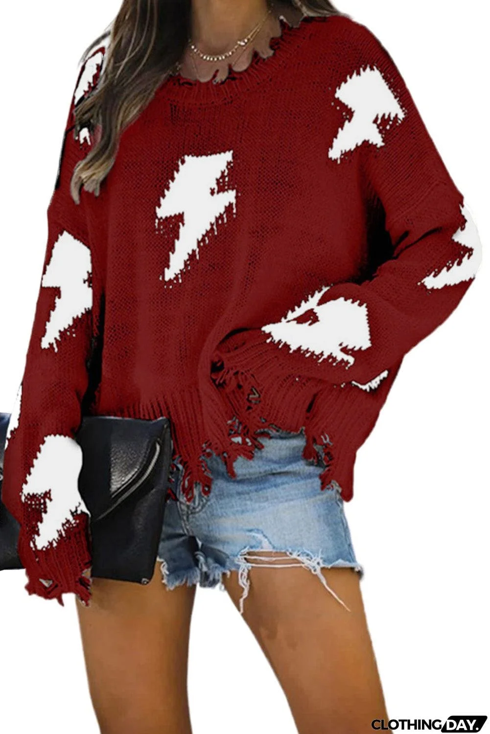 Distressed Knit Bolt Sweater