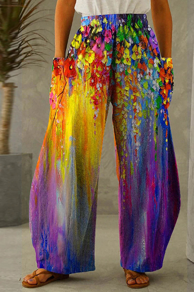 Straight printed high waist wide leg pants
