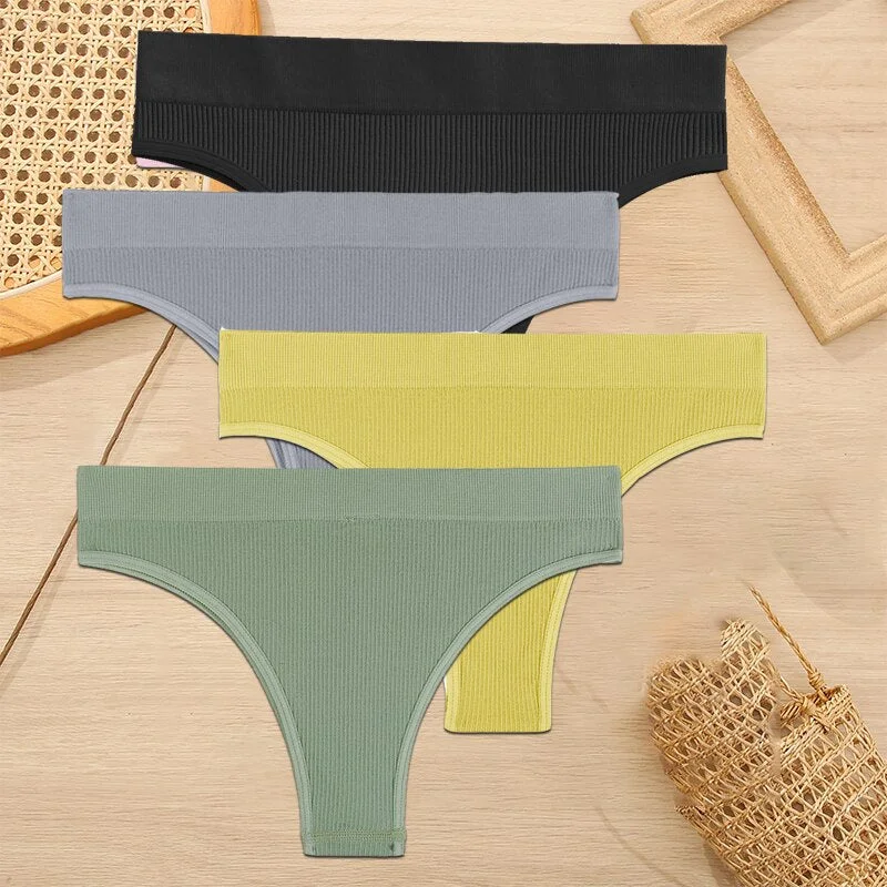 FINETOO 4PCS/Set Women Seamless Pantys Girls Thongs High Waisted Soft Woman Briefs 10 Solid Colors S-XL Sexy Underpant For Women