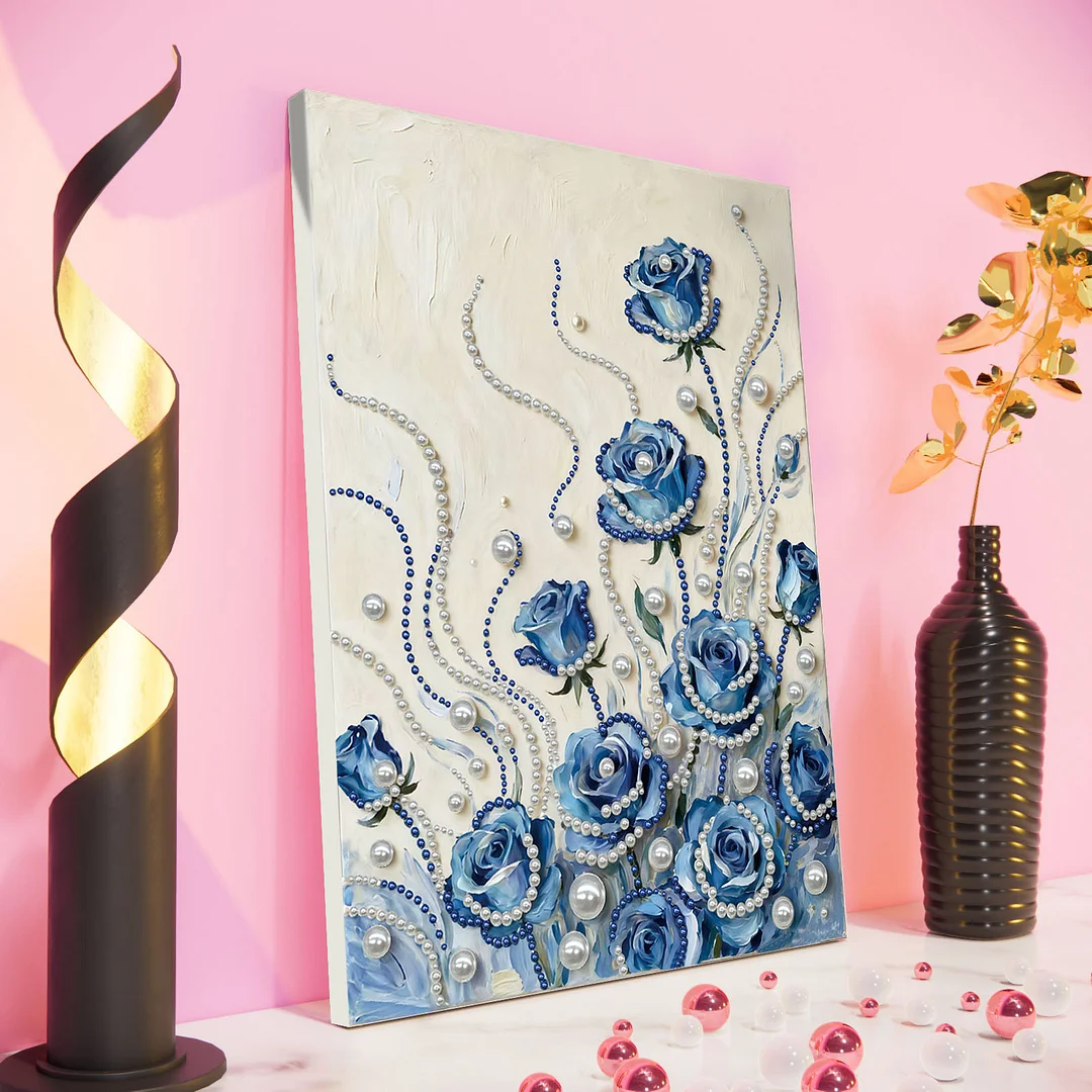 Blue Flowers DIY Pearl Diamond Art Kit for Adults Home Decor With Frame 30x40cm