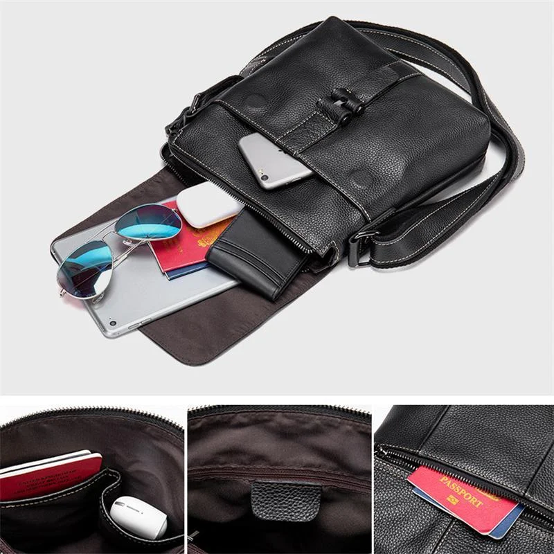 Leather Solid Color Business Crossbody Bag Shoulder Bag For Men