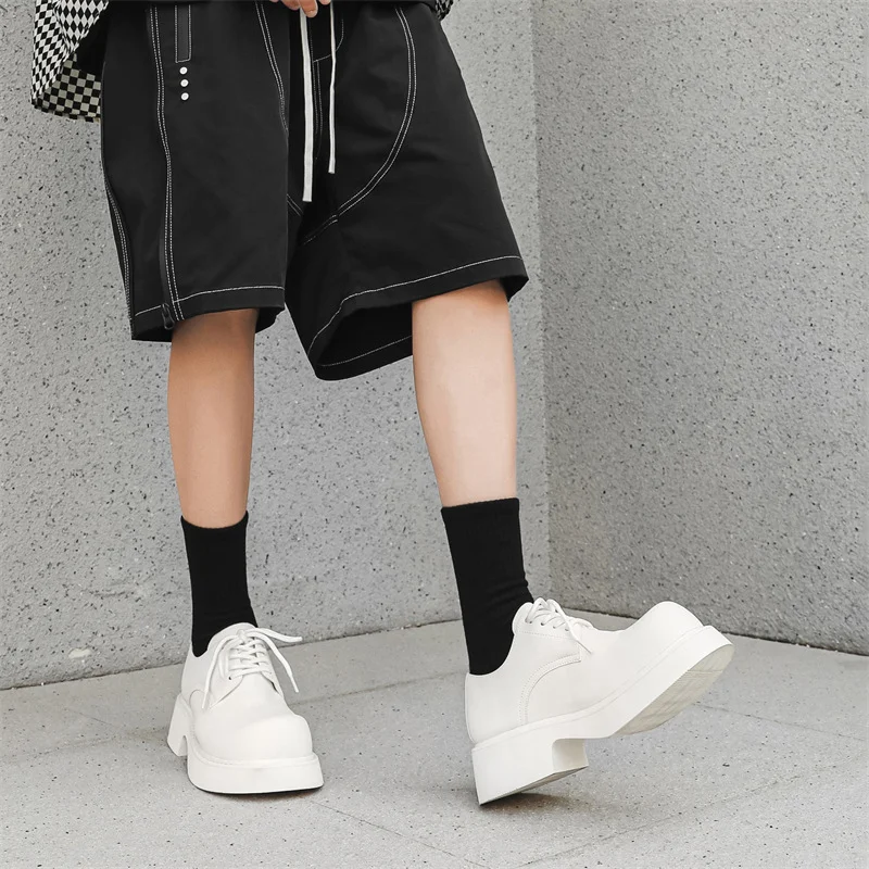 Colourp Colourp Wind Small Leather Shoes Thick Sole Increased Spring And Autumn New Lace-Up Happy Shoes Versatile Casual Leather Shoes 9522-J
