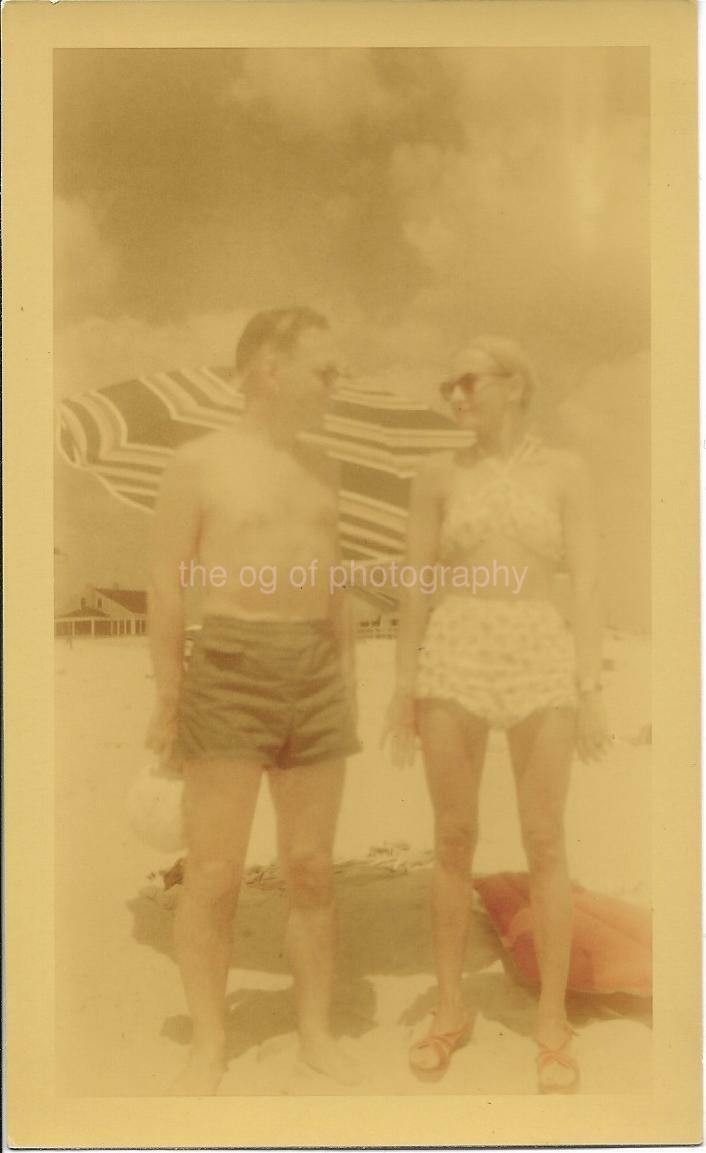 BEACH COUPLE Man Woman FOUND Photo Poster painting ColorOriginal Snapshot 98 13