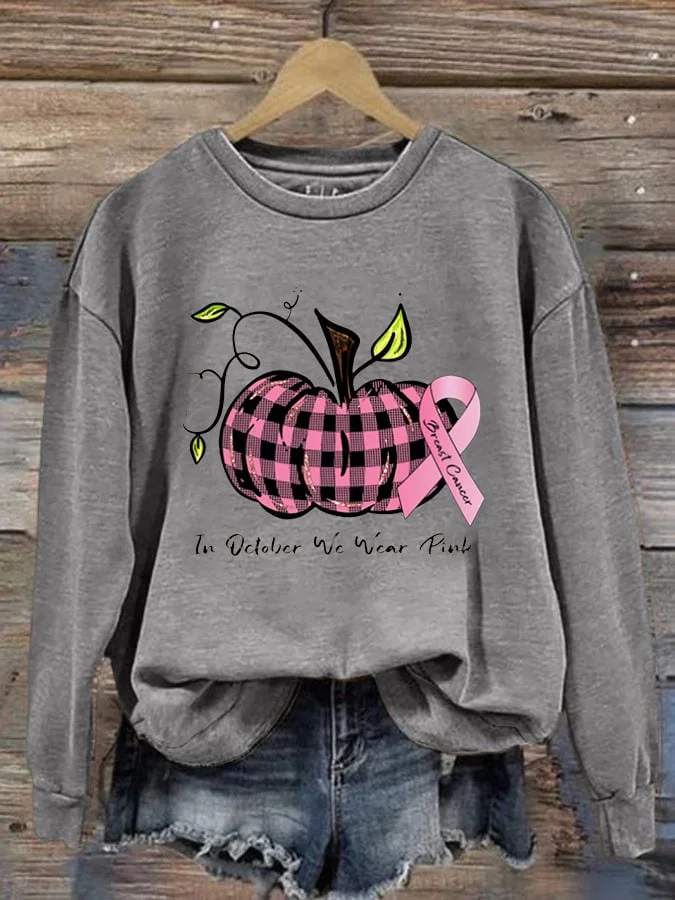 Women's In October We Wear Pink - For Breast Crew Neck Sweatshirt socialshop