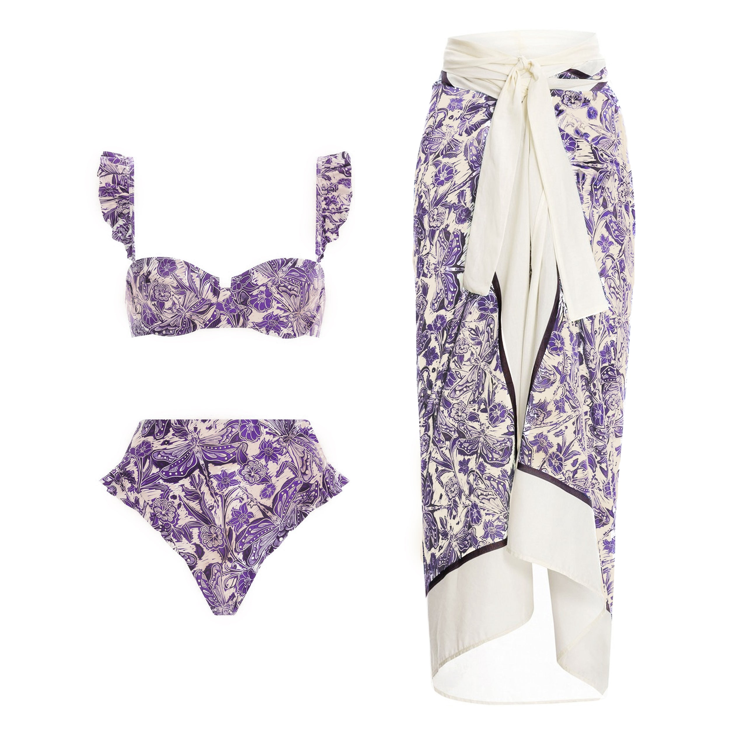 Flaxmaker Purple Dragonfly Printed Swimsuit and Cover Up