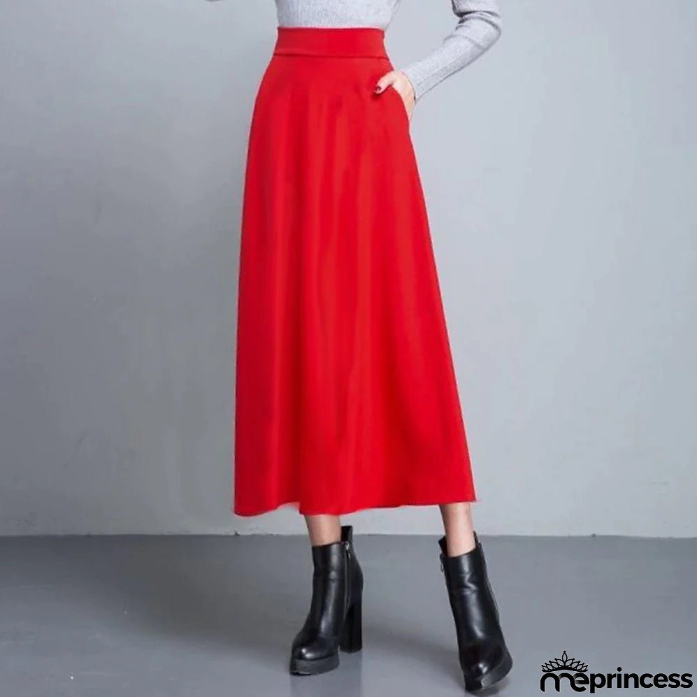 Women's Swing Work Skirts Maxi Skirt Black Wine Red Skirts Pocket Streetwear Basic Casual Office / Career WorkWear M L XL