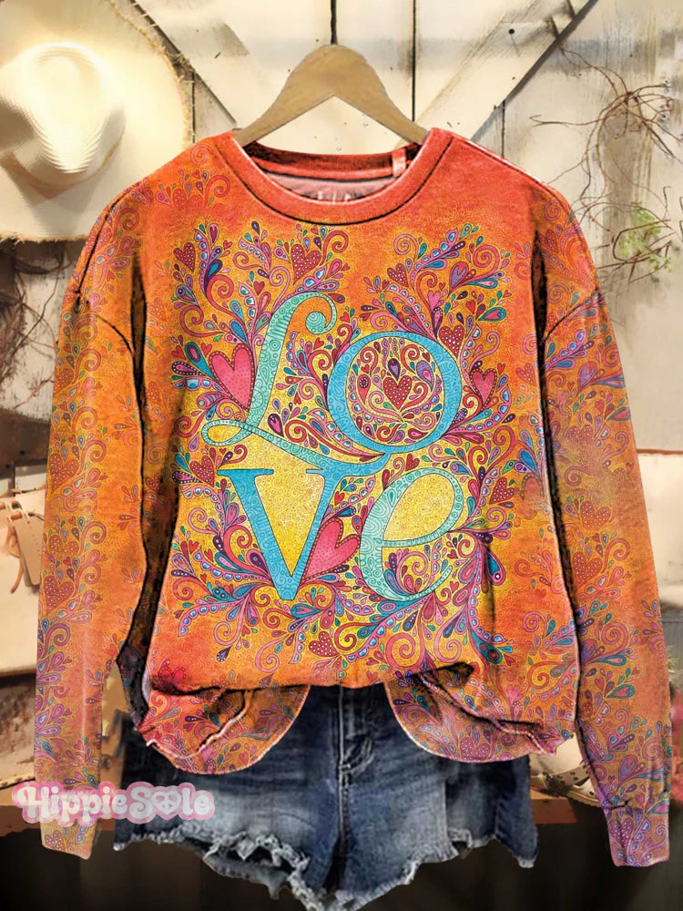 Retro Hippie Love And Peace Casual Sweatshirt Multicolor / S