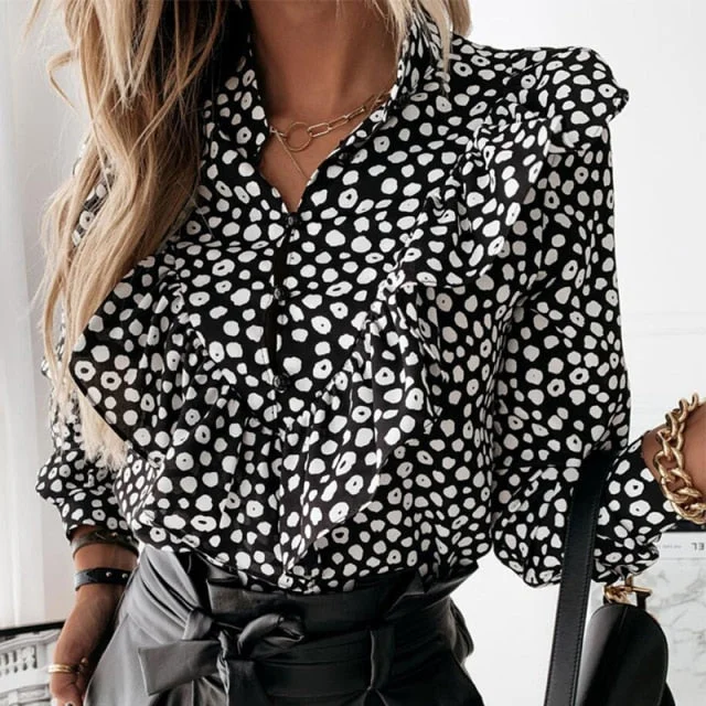 Casual Leopard Winter Long Sleeve Blouse