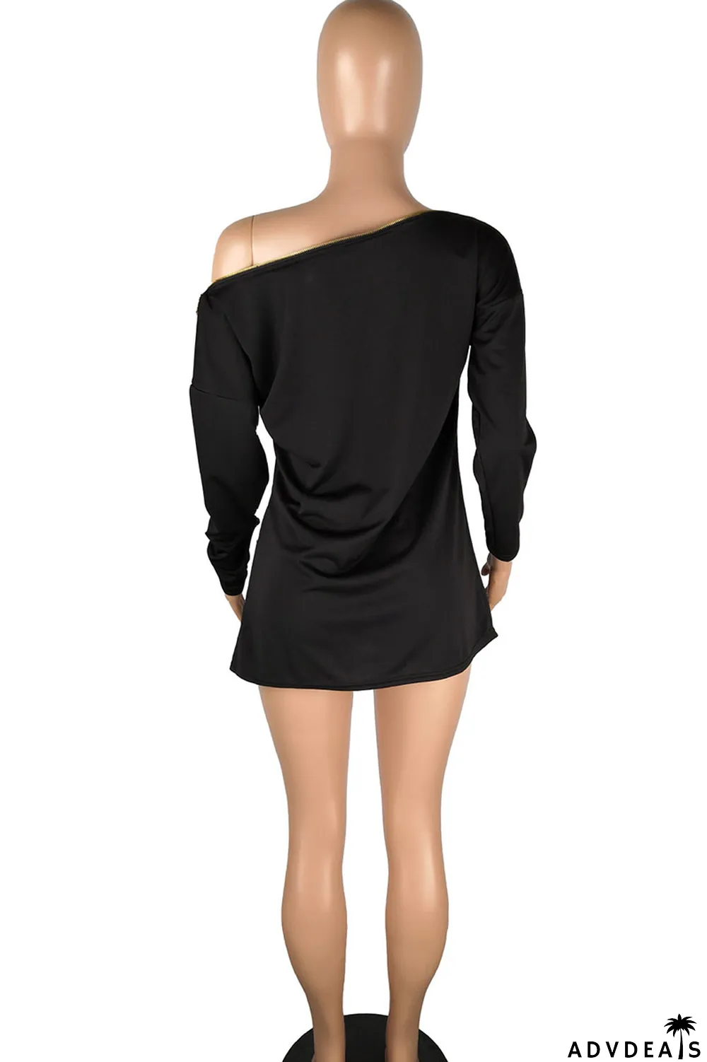 Burgundy Casual Solid Split Joint Asymmetrical Zipper Zipper Collar Tops