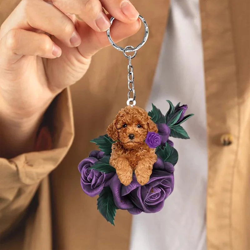 VigorDaily Poodle In Purple Rose Acrylic Keychain PR025