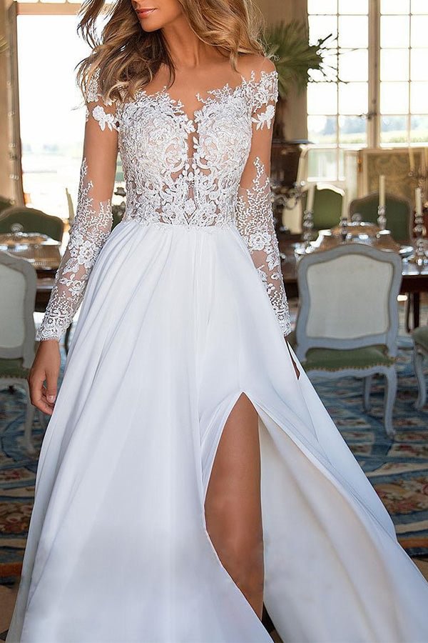 White See Through Slit Lace Dress - Life is Beautiful for You - SheChoic