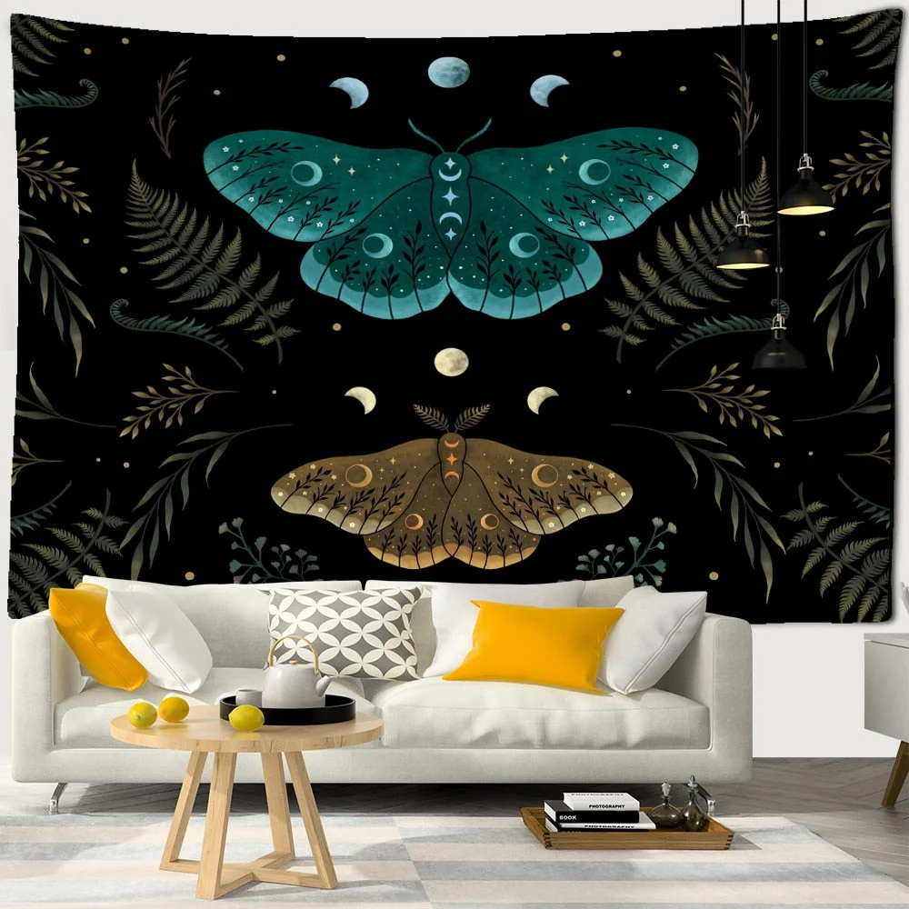 Bohemian Moon Phase Flower Tapestry Wall Hanging Hippie Mandala Butterfly Art Witchcraft Home Room Decor