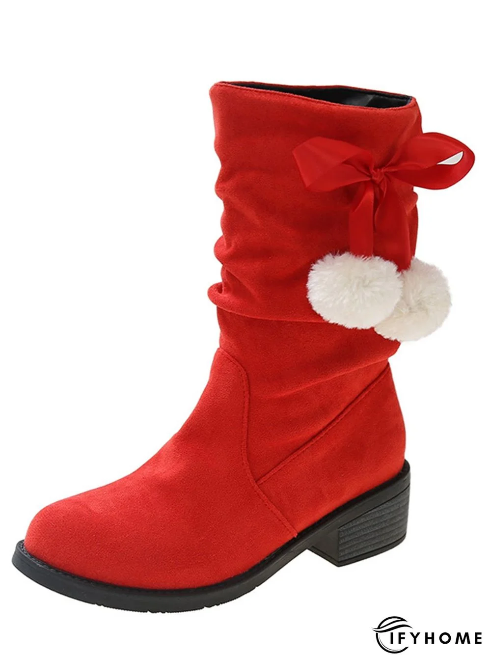 Christmas Pompom Decor Faux Suede Slouchy Boots | IFYHOME
