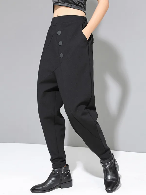Urban High-Waisted Black Casual Pants Bottoms Harem Pants