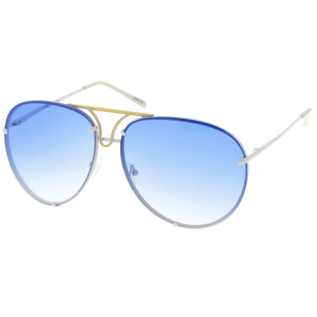 Oversize Rimless Metal Aviator glasses Slim Arms Tinted Lens 68mm