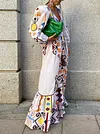 Floral-Print Long Sleeves Bohemia Maxi Dress