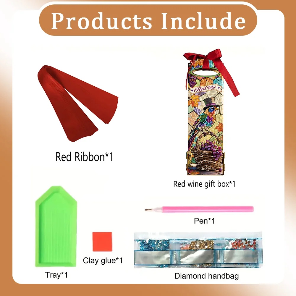 Wooden 5D/DIY Diamond Painting Art Wine Bag Kit for Party Wine Decor (Birds)