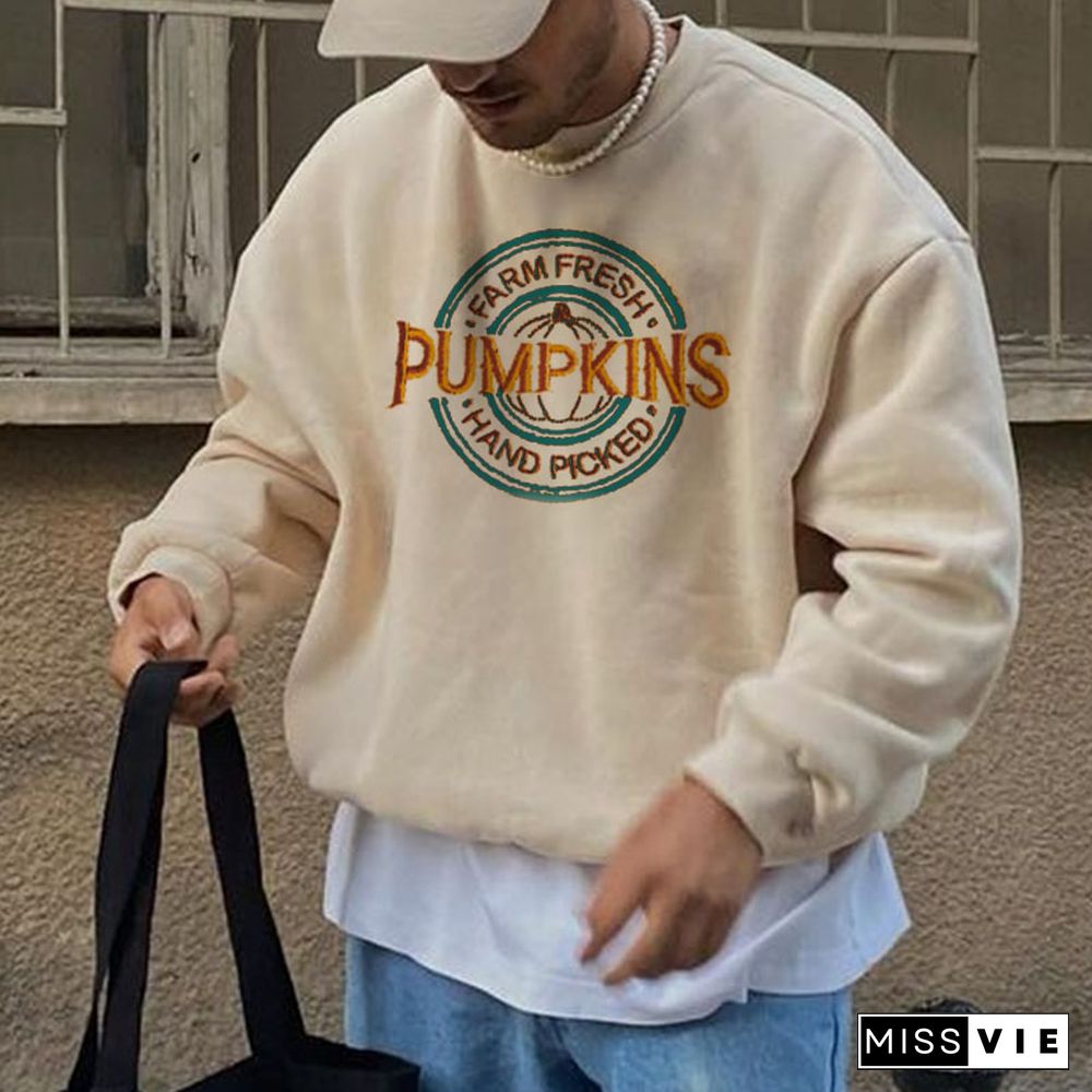 Retro Halloween Men's Pumpkin Crew Neck Sweatshirt