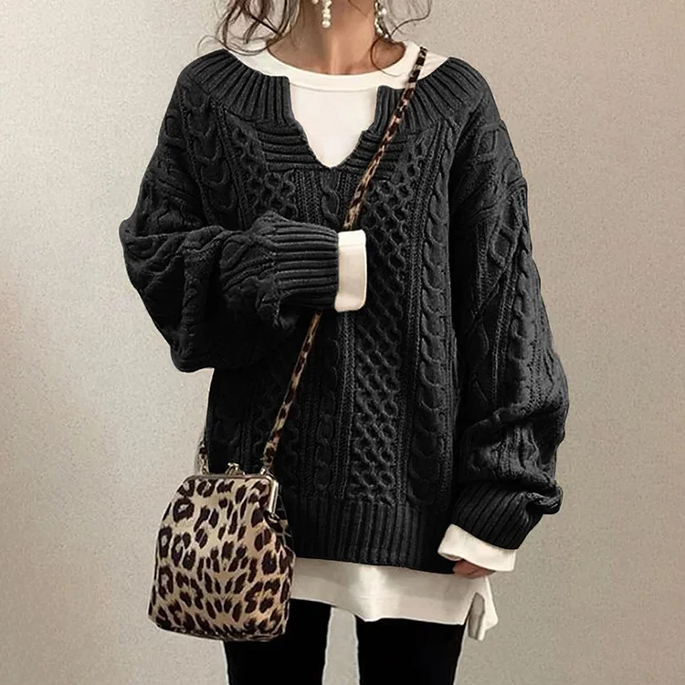 Casual Knit V Neck Linen Pattern Sweater