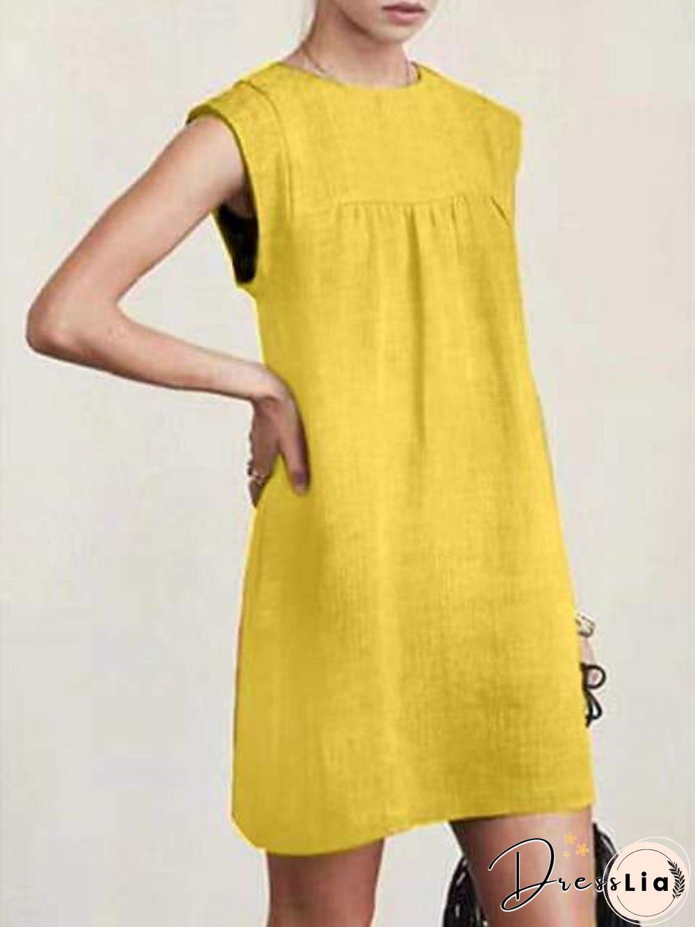 Women's Cotton Linen Sleeveless DressSolid Color Dress Knee Length Summer Daily Wear