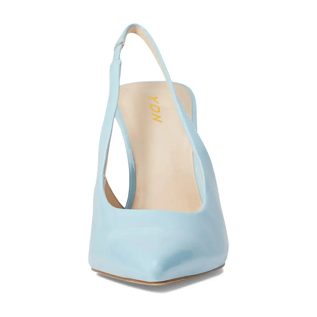YDN Light Blue Patent Leather Pointed Toe Slingback High Heels