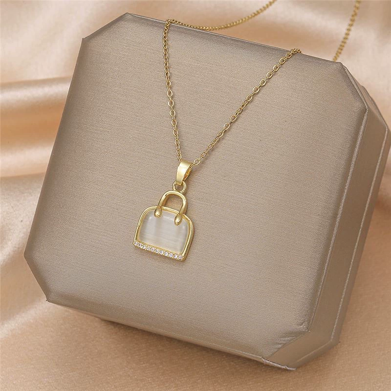 Cat's Eye Handbag Gold-Plated Necklace