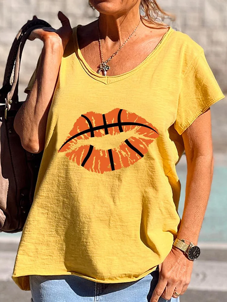 Basketball Lips V Neck T-shirt-Annaletters