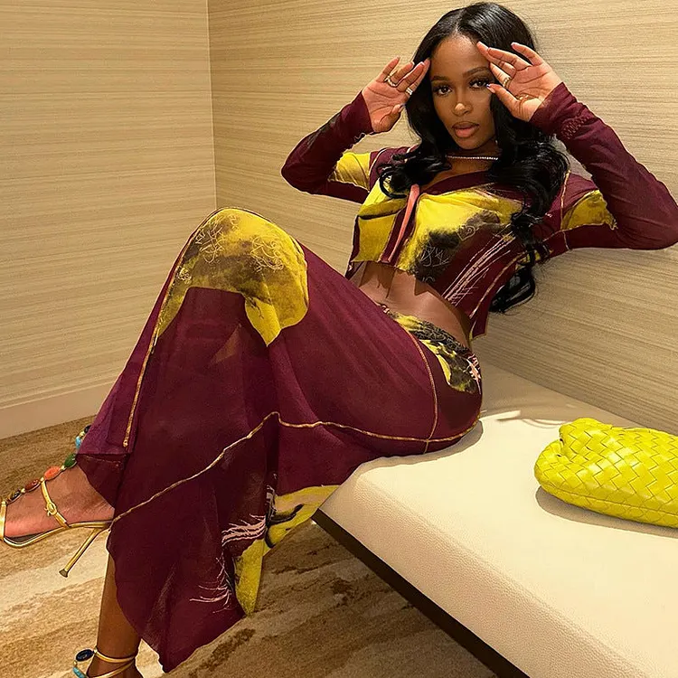 Long Sleeves Cropped Top Breasted Skirt Two Piece Suit Trendy Women 
