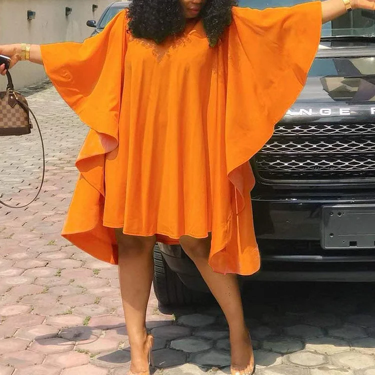 Solid Batwing Sleeve Loose Midi Dress - IRBOOM Fashion Clothing