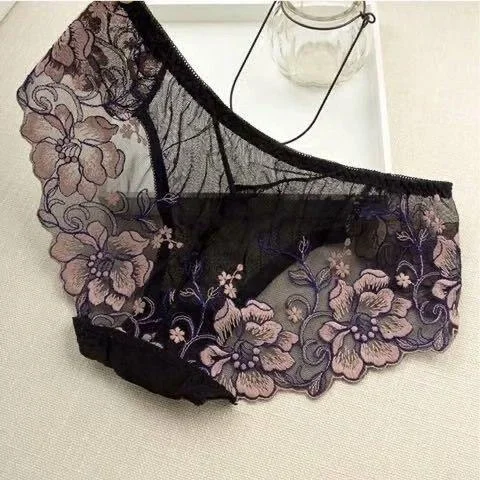 Teenage panties transparent Embroidery Hollow Out Underwear Panties  lace Briefs Low Waist Shorts Lingeries Cueca Calcinhas