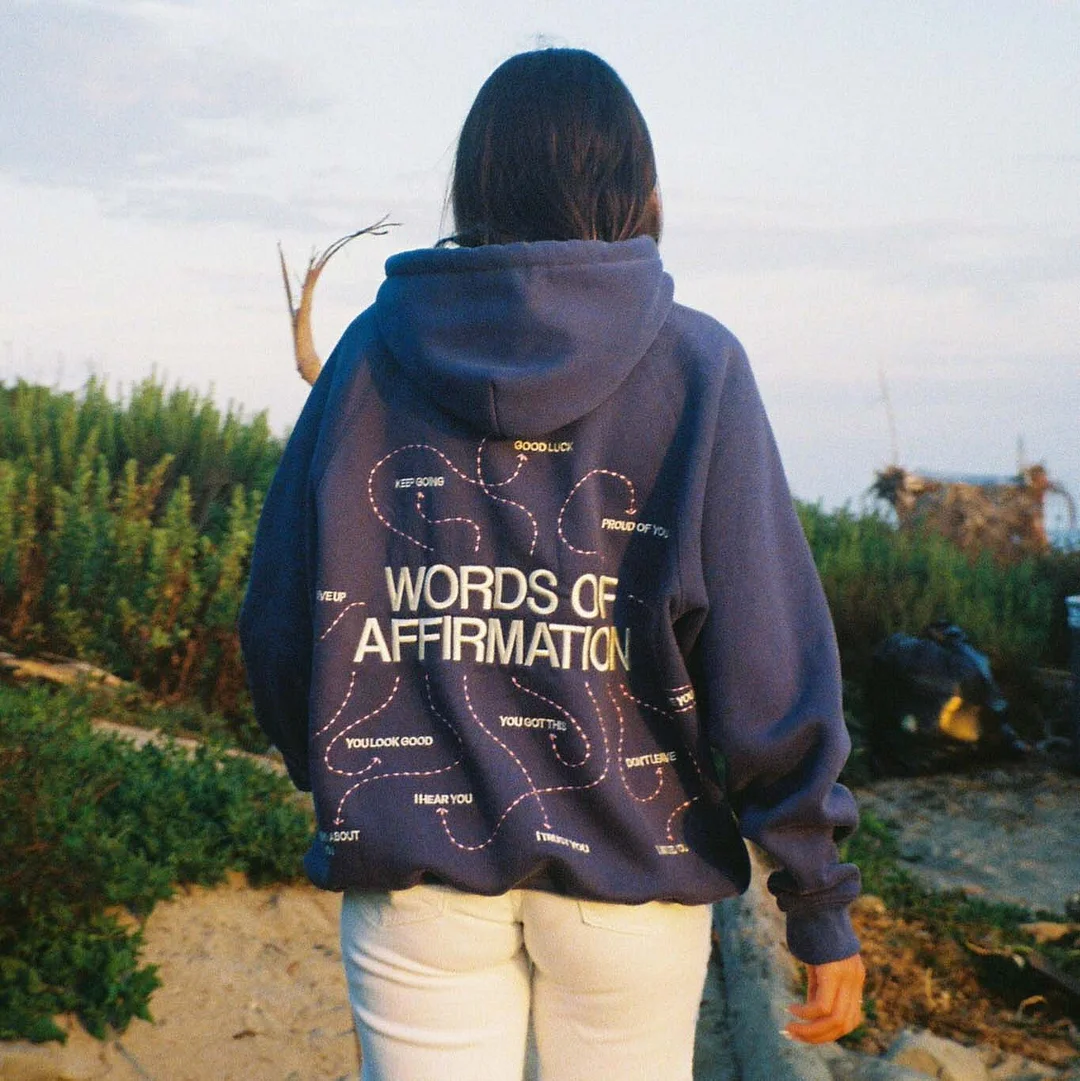 Women's Vintage Words Of Affirmation Oversized Long Sleeve Hoodie