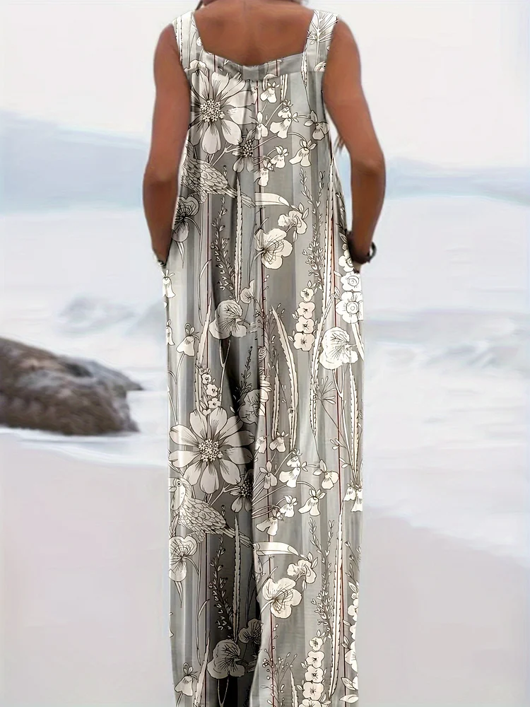 Spring/Summer Floral Print Loose Women's Overalls Jumpsuits And Rompers | Bonbon Vacation Style
