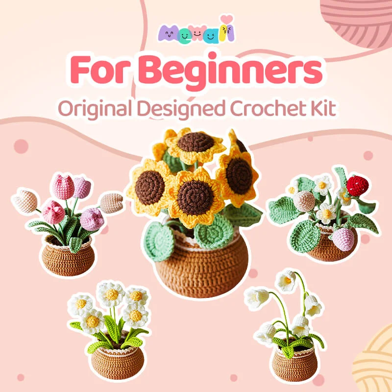 Mewaii® Crochet Kit Crochet Flowers and Potted Plants Animal Kits with Easy Peasy Yarn