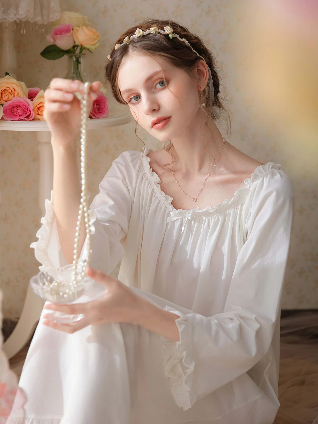 Long Dress Loose Plus Size French Style One-piece Vintage Nightgown