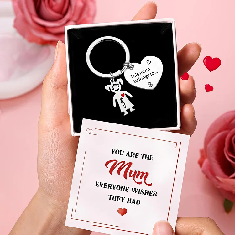 1 Name Personalized Kid Charm Keychain Heart Shaped Tag This Mum Belongs to Engrave Special Gift Set With Gift Box For Mother
