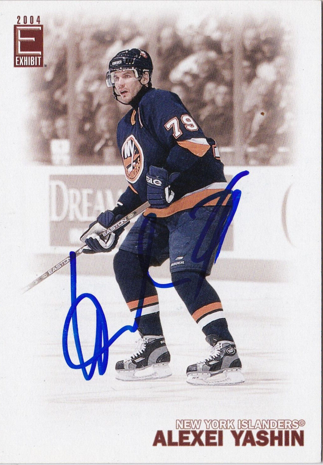 2004 Pacific Exhibit Alexei Yashin New York Islanders Autographed Card W/Our COA