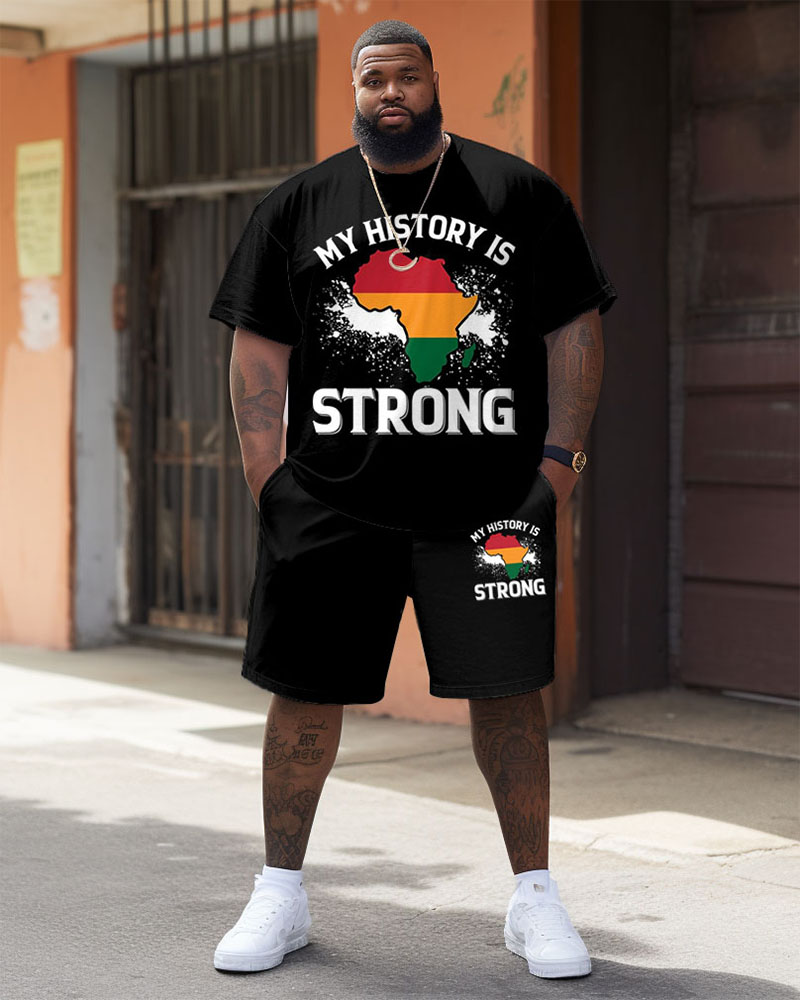 Men's Plus Size Juneteenth Black History Month Map Print T-Shirt Shorts Suit