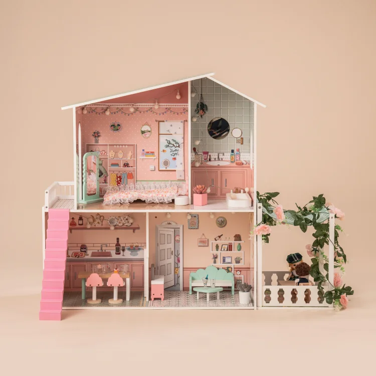 Robud Wooden Doll House with Light WDH05 | Robotime Online