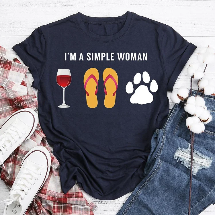 I Am A Simple Woman Wine Beach Sandals Dog Lover T-Shirt Tee-05588