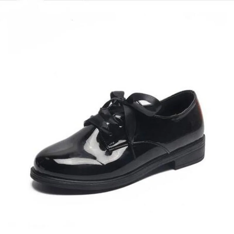 2019 Fashion Spring & Autumn Oxford Flats Woman Loafers Shoes Femme New Patent Leather Shoes Woman Casual Riband Women's Flats