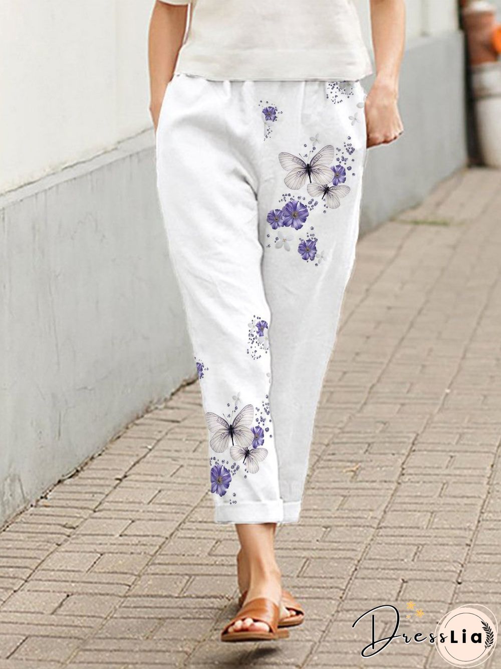 Butterfly Pockets Loose Casual Elastic Waist Pants