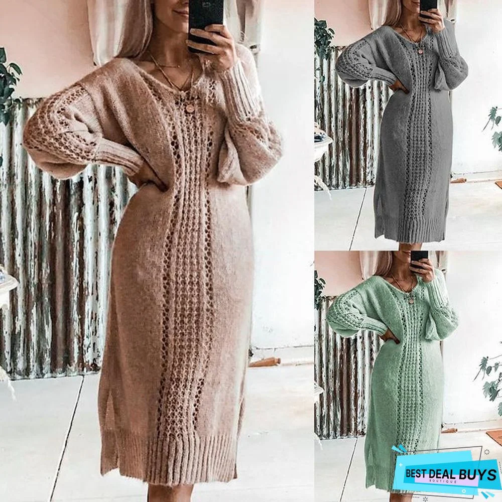 Sexy Cutout Solid Color Sweater Dress