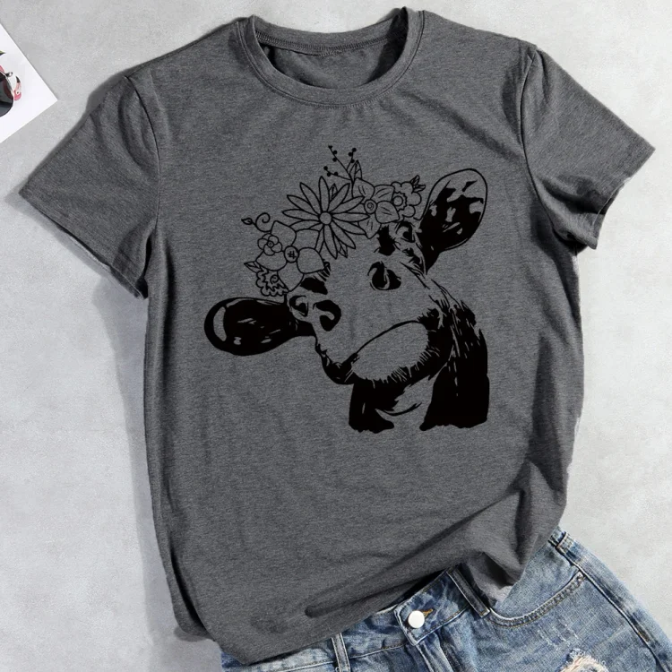 ANB -  Cow With Flowers Heifer T-Shirt-05790