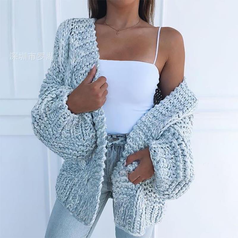  thdmladies Solid Color Knitted Comfy Sweater Cardigan thedmladies