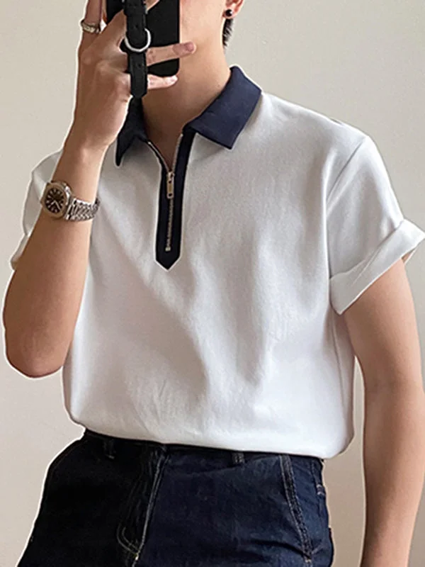 Aonga - Mens Contrast Patchwork Short Sleeve POLO Shirt J
