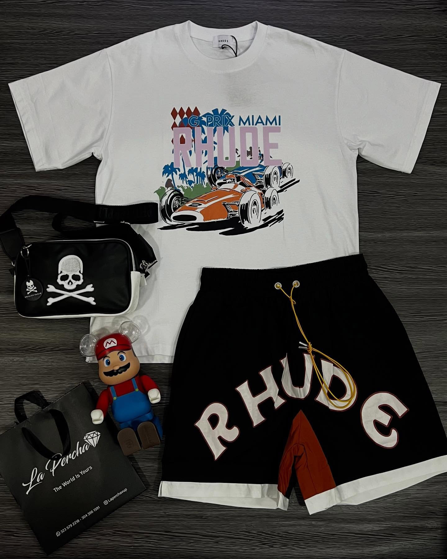 1:1 Higher Version RHUDE Classic Racing Illustration T-Shirt And Shorts Co-Ord