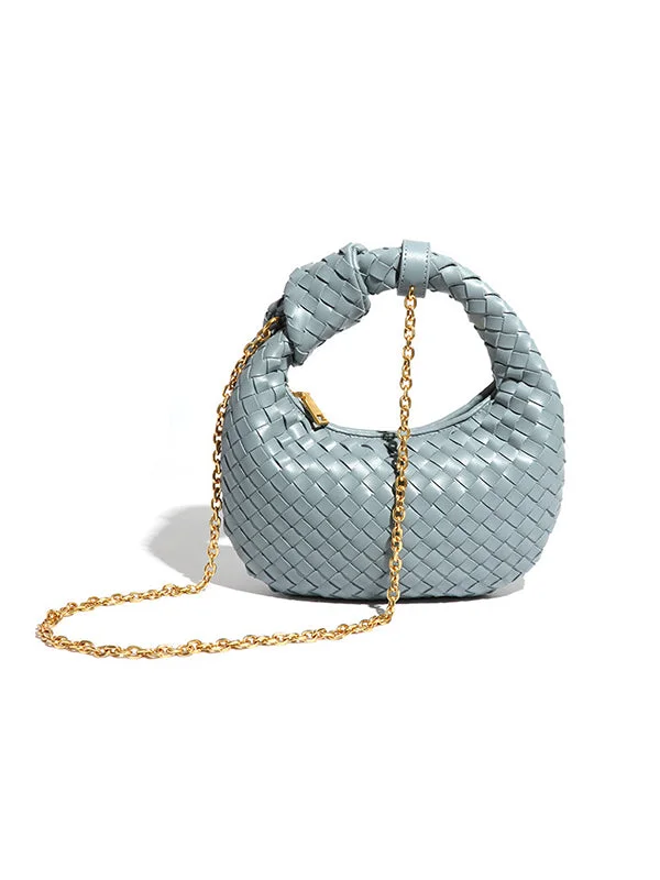 Chains Knot Solid Color Woven Zipper Crossbody Bags