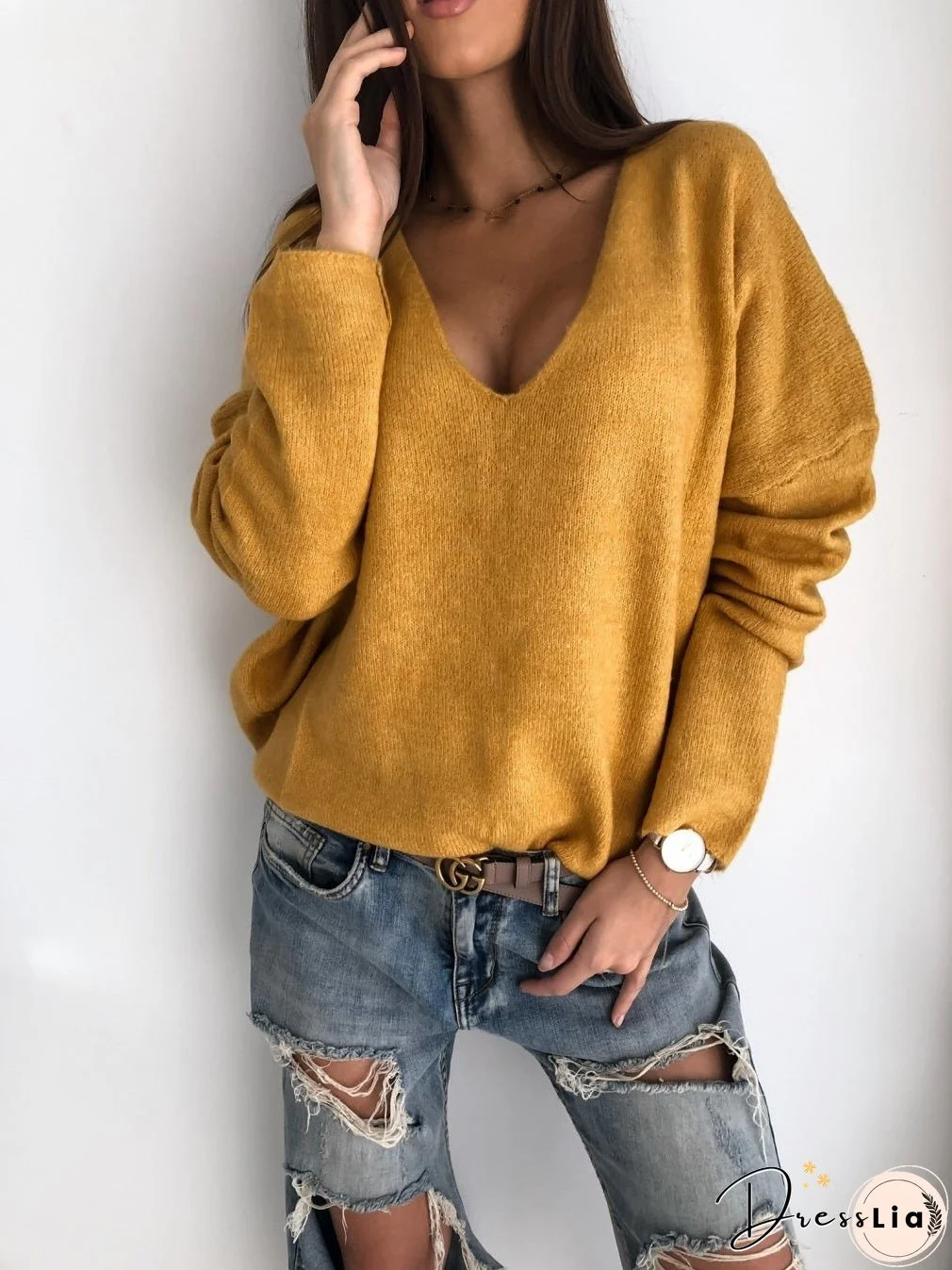 Women's T-Shirts Fashion Simple V-Neck Long Sleeve T-Shirt