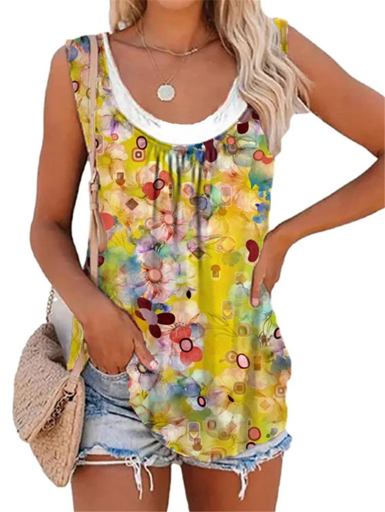 Women's Sleeveless U-neck Printed Vest