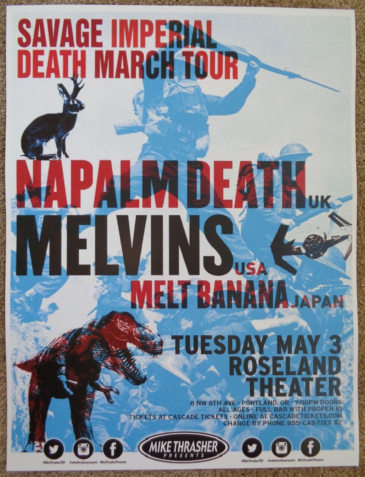 NAPALM DEATH & THE MELVINS 2016 Gig POSTER Portland Oregon Concert